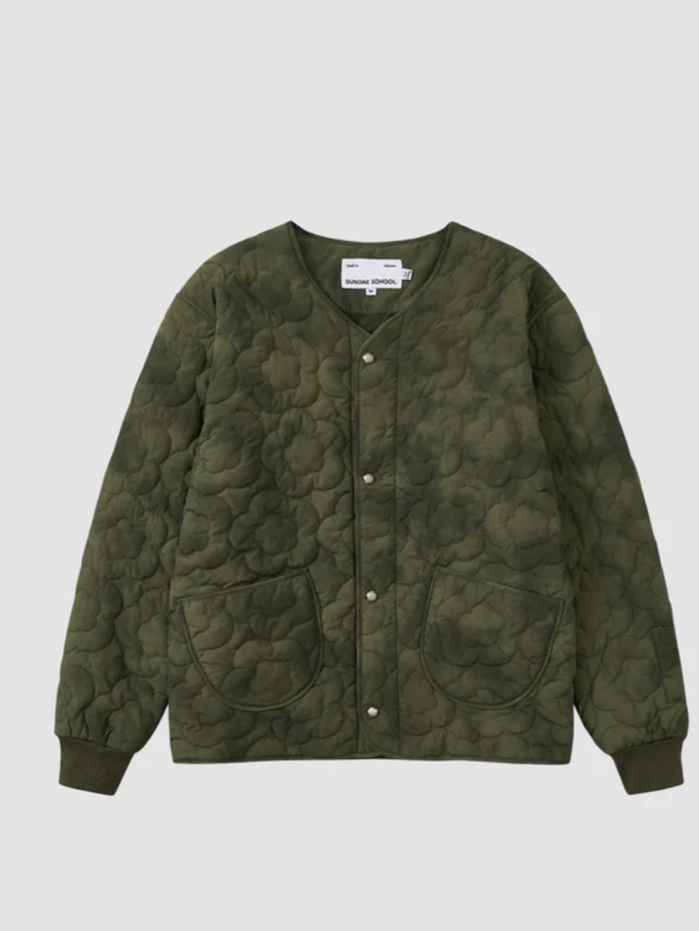 Sundae School Olive Quilted Floral-Pattern Snap Jacket